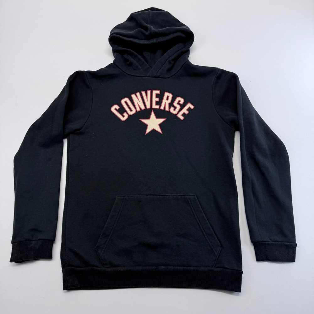 Converse Kids Hoodie XL Black Star Logo Graphic Pullover Sweatshirt